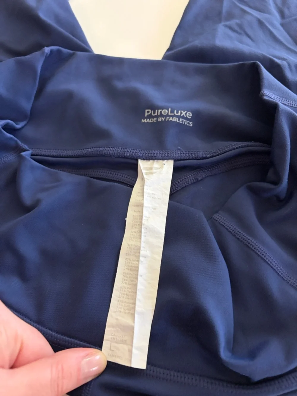 Fabletics Navy Blue High-Waist Pure Luxe Leggings with Side Pockets - Picture 3 of 3